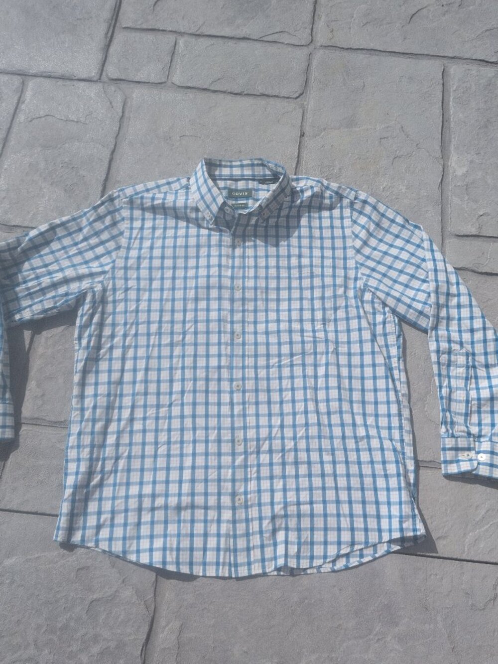 Orvis Blue/White Plaid button down shirt - L